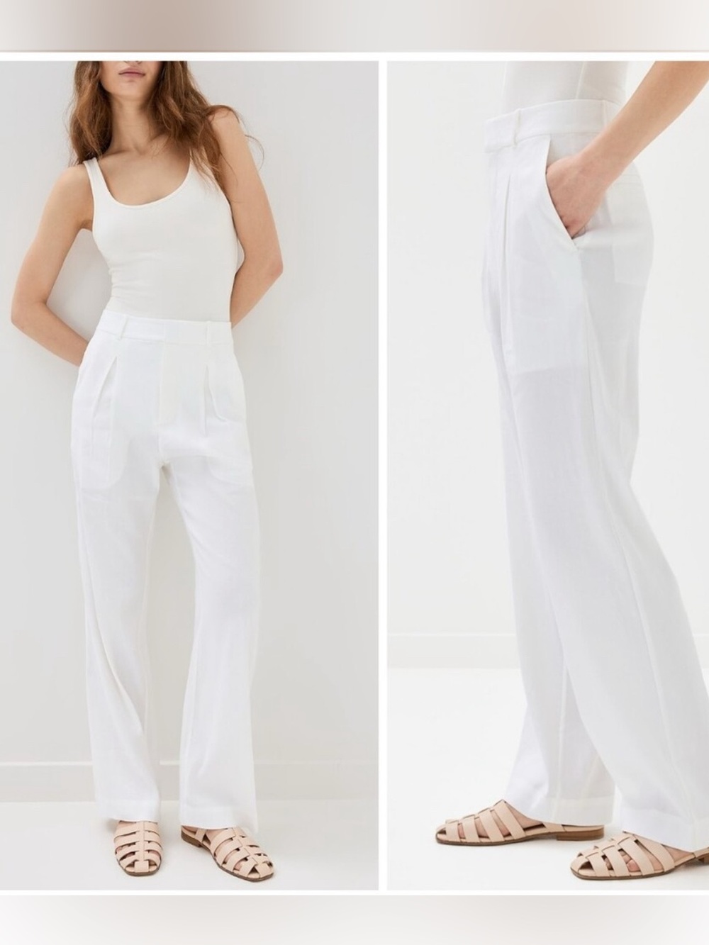 Jenni Kayne Riley Linen wide leg Relaxed Fit Trouser Pants White Sz 4